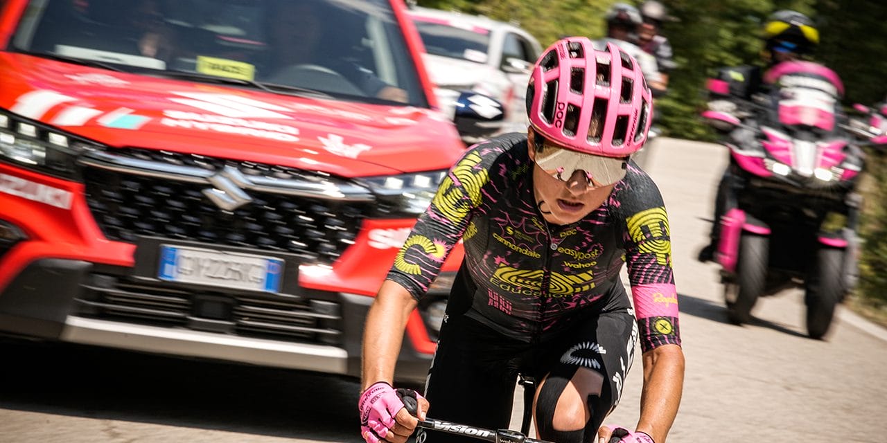 A rider focuses on the road ahead during the Giro d'Italia Women's race
