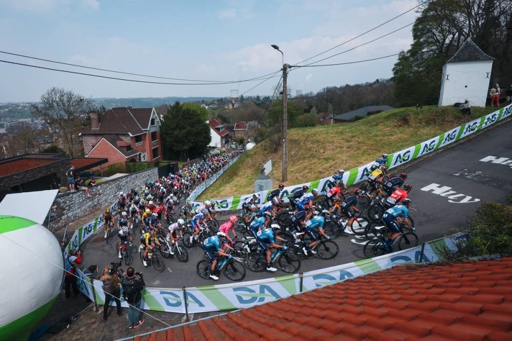 Cyclists tackling a climb during the Fleche Wallonne Spring Classic